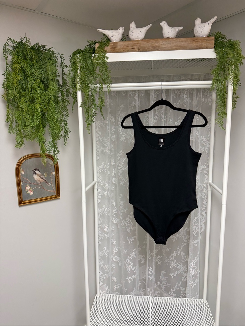 GAP Black Sleeveless Scoop Neck Bodysuit Tank Top Cotton Stretch - Size Large